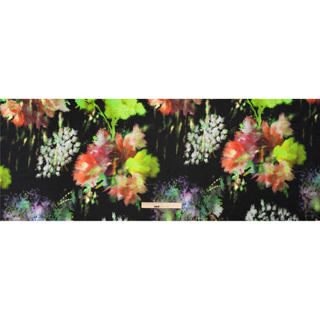 Sustainable and Recycled Viscose Satin Print - Lime Green, Red and Black Abstract Floral - Mood Exclusive Forest of Colors
