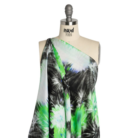Sustainable and Recycled Viscose Satin Print - Green and Black Fireworks - Mood Exclusive Skyrockets in Flight