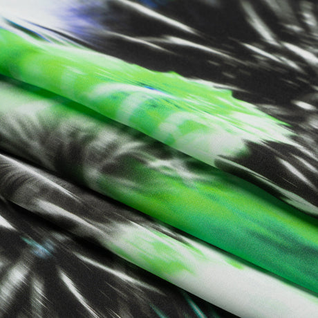 Sustainable and Recycled Viscose Satin Print - Green and Black Fireworks - Mood Exclusive Skyrockets in Flight