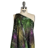 Sustainable and Recycled Viscose Satin Print - Green, Purple and Yellow Fireworks - Mood Exclusive Twilight's Last Gleaming