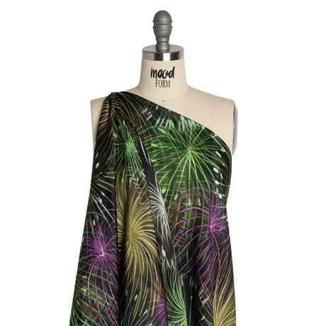 Sustainable and Recycled Viscose Satin Print - Green, Purple and Yellow Fireworks - Mood Exclusive Twilight's Last Gleaming
