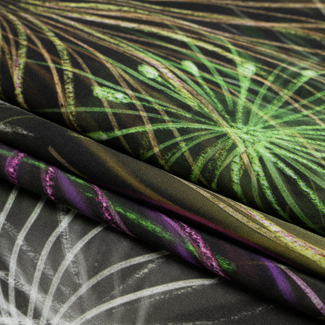 Sustainable and Recycled Viscose Satin Print - Green, Purple and Yellow Fireworks - Mood Exclusive Twilight's Last Gleaming