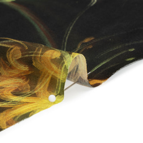 Sustainable and Recycled Viscose Satin Print - Golden Yellow and Black Glowing Florals - Mood Exclusive Marine Magic