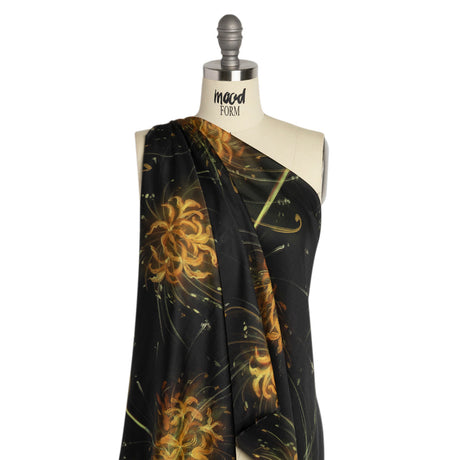 Sustainable and Recycled Viscose Satin Print - Golden Yellow and Black Glowing Florals - Mood Exclusive Marine Magic