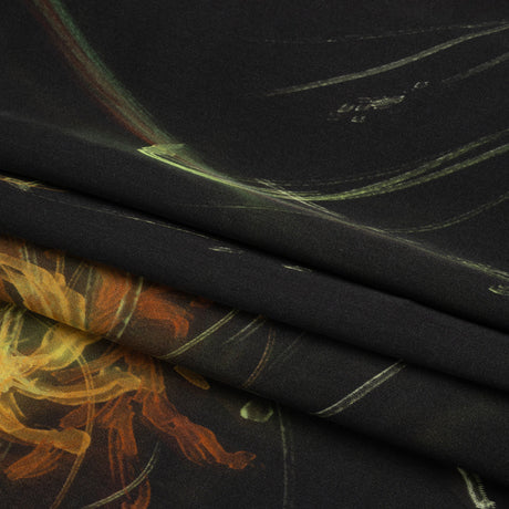 Sustainable and Recycled Viscose Satin Print - Golden Yellow and Black Glowing Florals - Mood Exclusive Marine Magic
