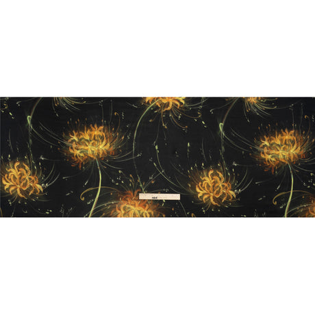 Sustainable and Recycled Viscose Satin Print - Golden Yellow and Black Glowing Florals - Mood Exclusive Marine Magic