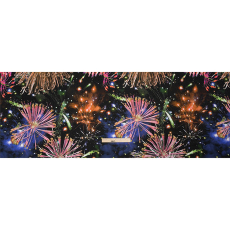 Sustainable and Recycled Viscose Satin Print - Pink, Orange and Black Fireworks and Flowers - Mood Exclusive Mirrored in Nature