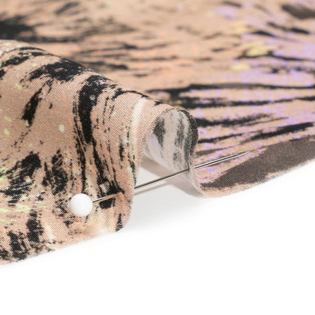 Sustainable and Recycled Viscose Satin Print - Taupe and Black Abstracted Floral - Mood Exclusive Bursting Gardens