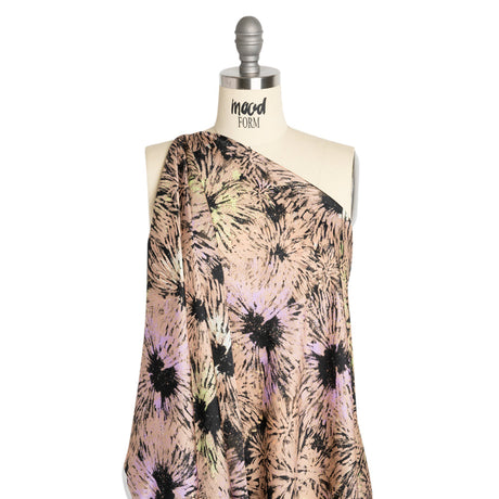 Sustainable and Recycled Viscose Satin Print - Taupe and Black Abstracted Floral - Mood Exclusive Bursting Gardens