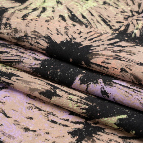 Sustainable and Recycled Viscose Satin Print - Taupe and Black Abstracted Floral - Mood Exclusive Bursting Gardens