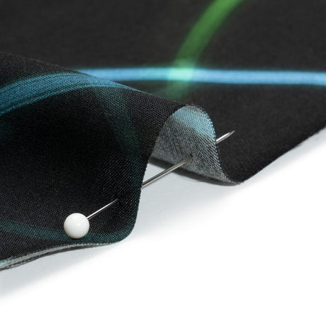 Sustainable and Recycled Viscose Satin Print - Green and Blue Light Streaks - Mood Exclusive Shutter Speed Racer
