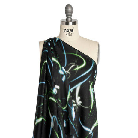 Sustainable and Recycled Viscose Satin Print - Green and Blue Light Streaks - Mood Exclusive Shutter Speed Racer