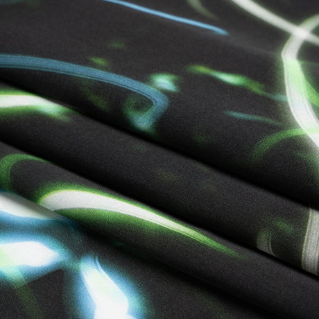 Sustainable and Recycled Viscose Satin Print - Green and Blue Light Streaks - Mood Exclusive Shutter Speed Racer