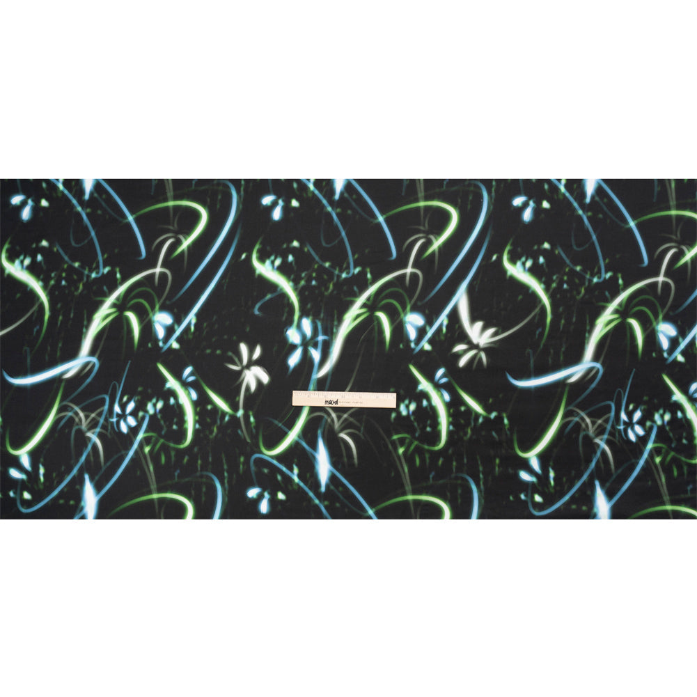 Sustainable and Recycled Viscose Satin Print - Green and Blue Light Streaks - Mood Exclusive Shutter Speed Racer