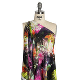 Sustainable and Recycled Viscose Satin Print - Pink, Orange and Yellow Glowing Flowers - Mood Exclusive Ignite the Light