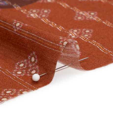 Mood Exclusive Burnt Orange Petal Plaza Metallic Pinstriped Viscose Dobby