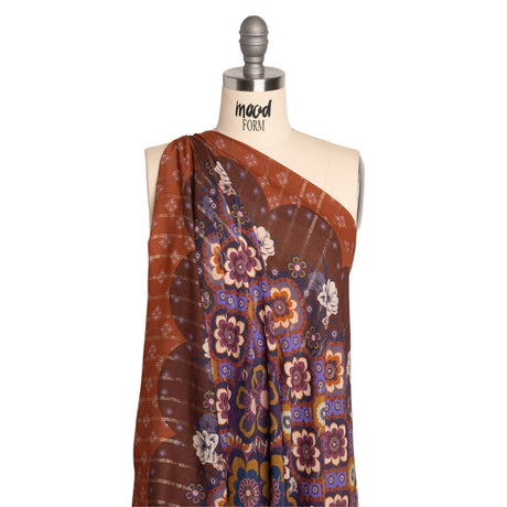 Mood Exclusive Burnt Orange Petal Plaza Metallic Pinstriped Viscose Dobby