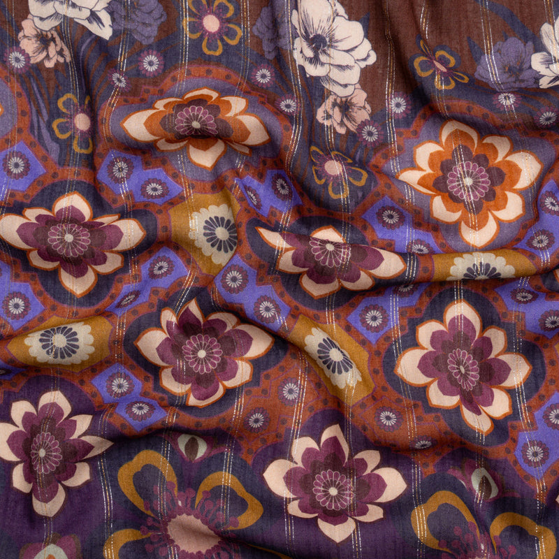 Mood Exclusive Burnt Orange Petal Plaza Metallic Pinstriped Viscose Dobby