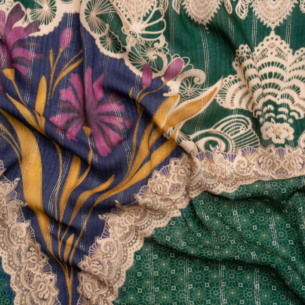 Mood Exclusive Teal My Happy Lace Metallic Pinstriped Viscose Dobby