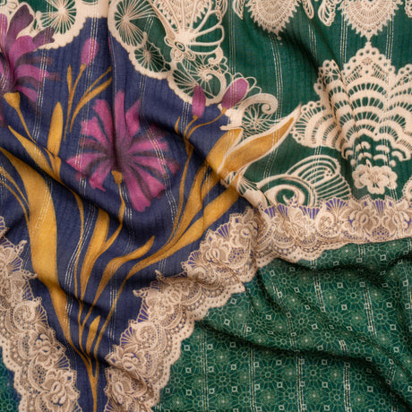 Mood Exclusive Teal My Happy Lace Metallic Pinstriped Viscose Dobby