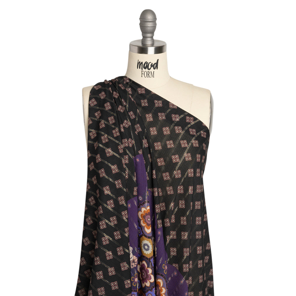 Mood Exclusive Black Petal Plaza Metallic Pinstriped Viscose Dobby