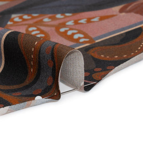 Sustainable Viscose Crepe Print - Navy and Dark Red Floral and Geometric Stripe Patchwork - Mood Exclusive Autumn Equinox