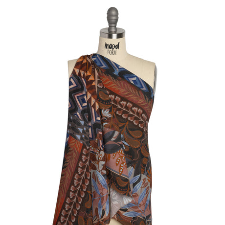 Sustainable Viscose Crepe Print - Navy and Dark Red Floral and Geometric Stripe Patchwork - Mood Exclusive Autumn Equinox