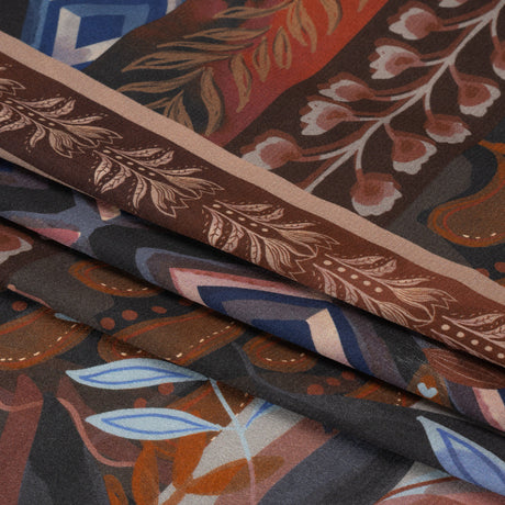 Sustainable Viscose Crepe Print - Navy and Dark Red Floral and Geometric Stripe Patchwork - Mood Exclusive Autumn Equinox
