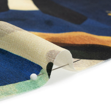 Sustainable Viscose Crepe Print - Blue, Green and Periwinkle Leafy and Geometric Patchwork - Mood Exclusive Curtain Call