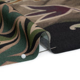 Sustainable Viscose Crepe Print - Brown and Green Leafy and Geometric Patchwork - Mood Exclusive Overgrown Life