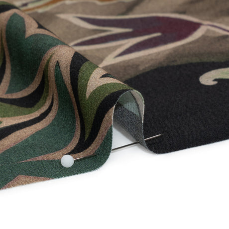 Sustainable Viscose Crepe Print - Brown and Green Leafy and Geometric Patchwork - Mood Exclusive Overgrown Life