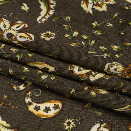 Gauzy Viscose Crepe Print - Charcoal, Green and Brown Jacobean Floral - Mood Exclusive Wooded Wonders