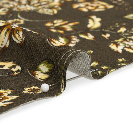 Gauzy Viscose Crepe Print - Charcoal, Green and Brown Jacobean Floral - Mood Exclusive Wooded Wonders