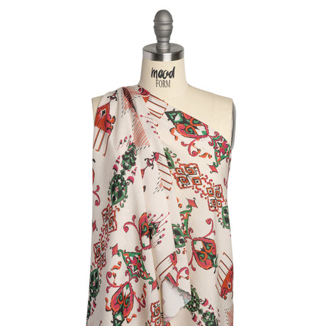 Tencel Woven Print - Red, Green and White Intricate Abstracts - Mood Exclusive Table Settings