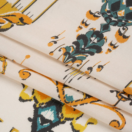 Tencel Woven Print - Yellow, Teal and White Intricate Abstracts - Mood Exclusive Table Settings