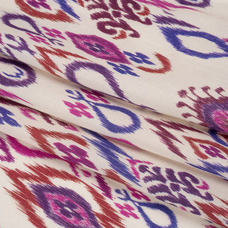 Tencel Woven Print - Magenta, Purple and White Fanciful Ikat Florals - Mood Exclusive Raindrops on Roses