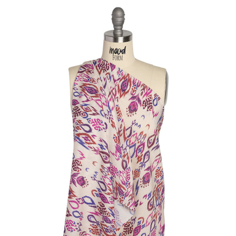 Tencel Woven Print - Magenta, Purple and White Fanciful Ikat Florals - Mood Exclusive Raindrops on Roses