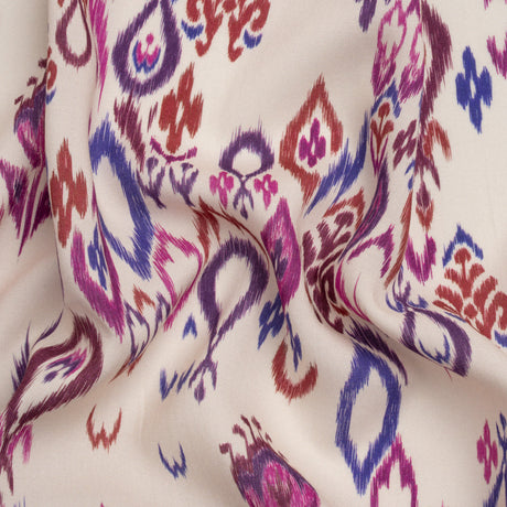 Tencel Woven Print - Magenta, Purple and White Fanciful Ikat Florals - Mood Exclusive Raindrops on Roses