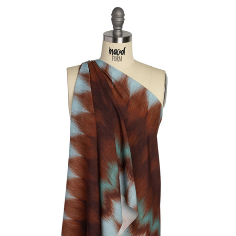 Tencel Woven Print - Red Brown and Aqua Ikat Zig Zags - Mood Exclusive Water and Wine