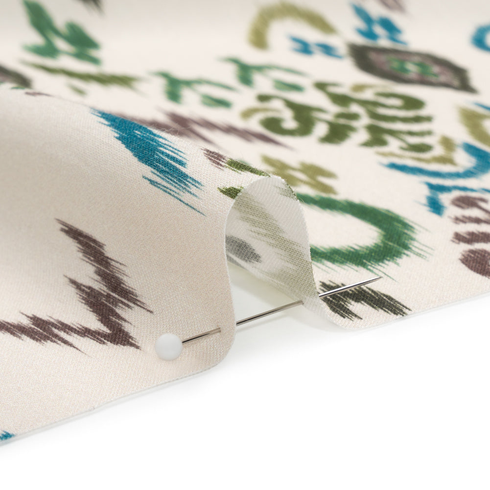 Tencel Woven Print - Forest Green and Teal Fanciful Ikat Florals - Mood Exclusive Raindrops on Roses