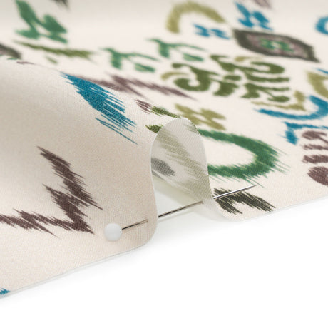 Tencel Woven Print - Forest Green and Teal Fanciful Ikat Florals - Mood Exclusive Raindrops on Roses