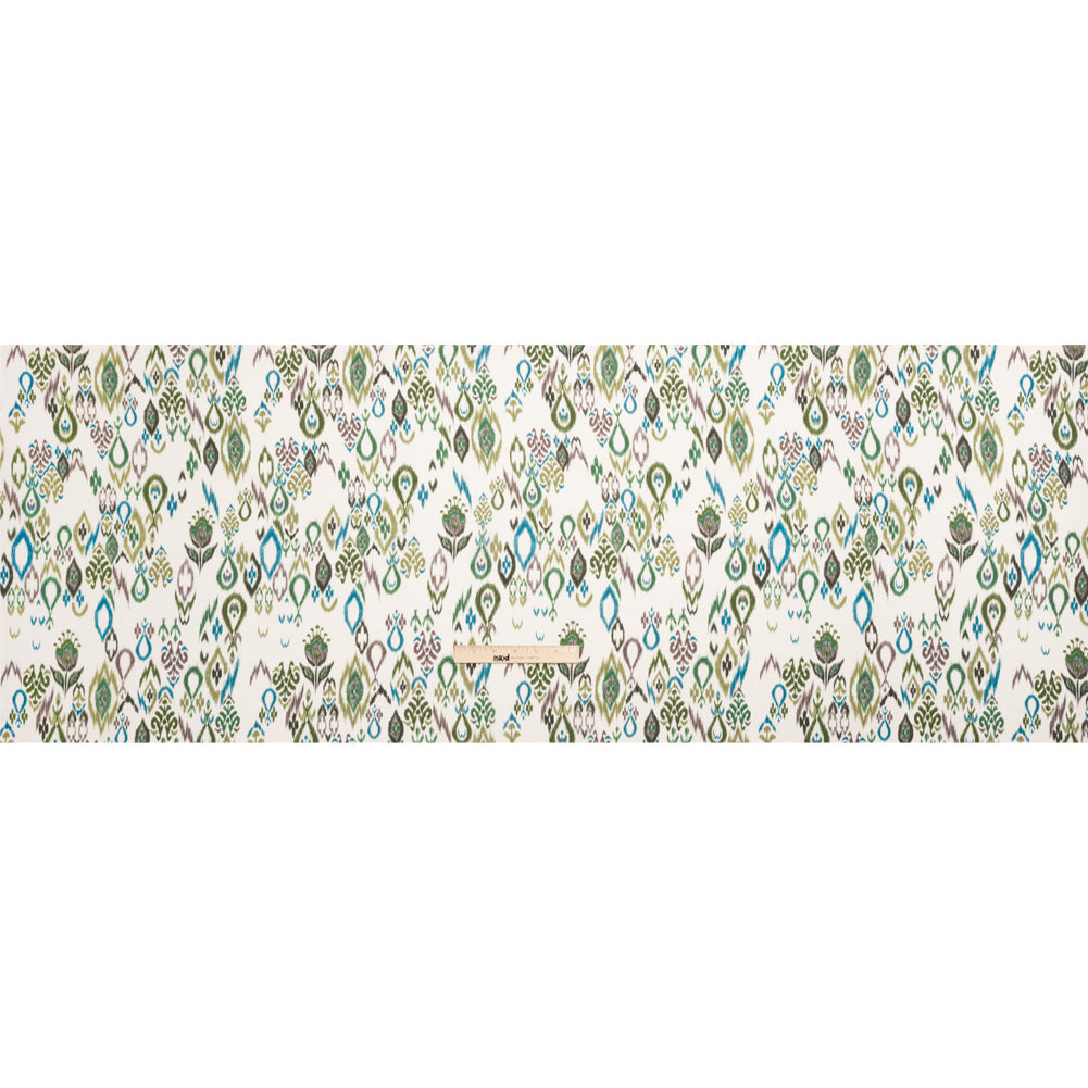 Tencel Woven Print - Forest Green and Teal Fanciful Ikat Florals - Mood Exclusive Raindrops on Roses