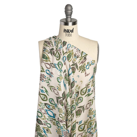 Tencel Woven Print - Forest Green and Teal Fanciful Ikat Florals - Mood Exclusive Raindrops on Roses