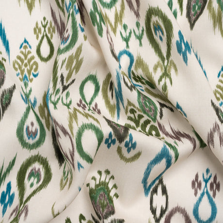 Tencel Woven Print - Forest Green and Teal Fanciful Ikat Florals - Mood Exclusive Raindrops on Roses