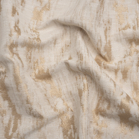 Ivory and Gold Abstract Viscose, Polyester and Linen Drapery Jacquard