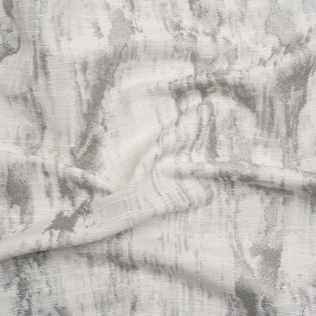 White and Silver Abstract Viscose, Polyester and Linen Drapery Jacquard