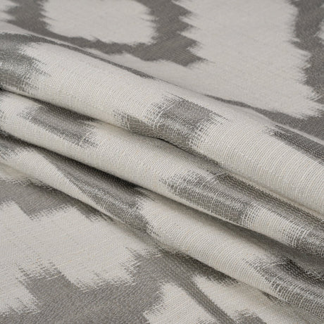 White and Silver Geometric Ikat Viscose, Polyester and Linen Drapery Jacquard