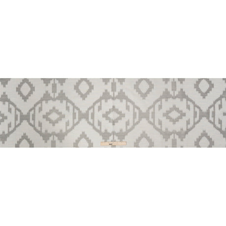 White and Silver Geometric Ikat Viscose, Polyester and Linen Drapery Jacquard
