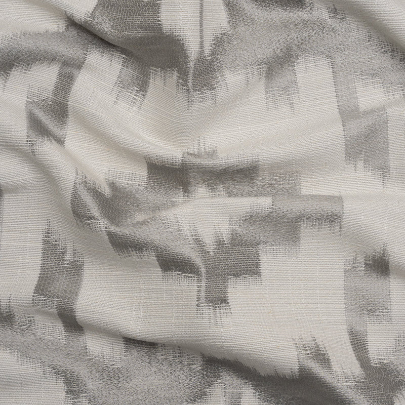 White and Silver Geometric Ikat Viscose, Polyester and Linen Drapery Jacquard