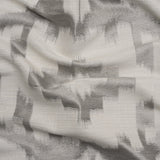 White and Silver Geometric Ikat Viscose, Polyester and Linen Drapery Jacquard